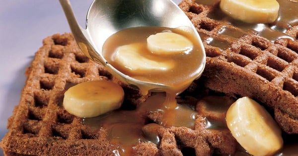Chocolate Waffles with Caramel-Banana Topping