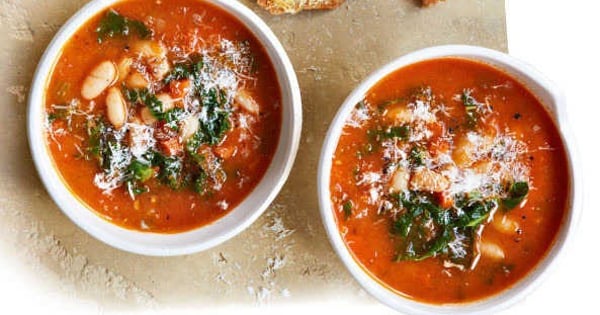 Kale and white bean soup with parmesan toasts