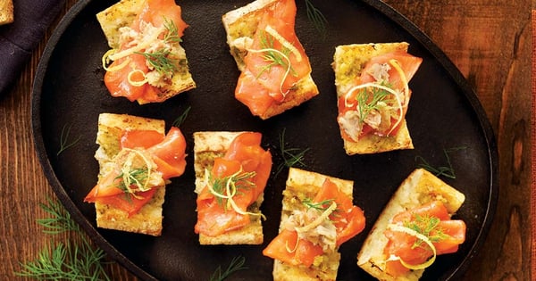 Smoked salmon and herring on toasted baguette