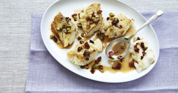 Pan Braised Cod with Puttanesca Sauce