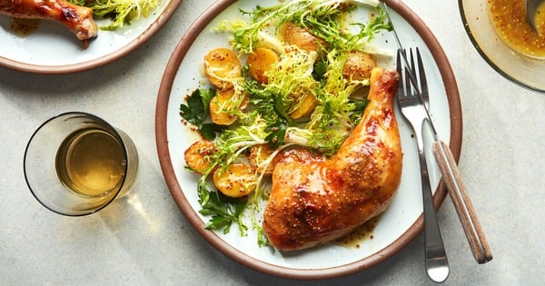 Double-the-Mustard Chicken with Potatoes and Greens