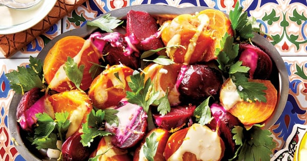 Roasted beet salad with tahini dressing