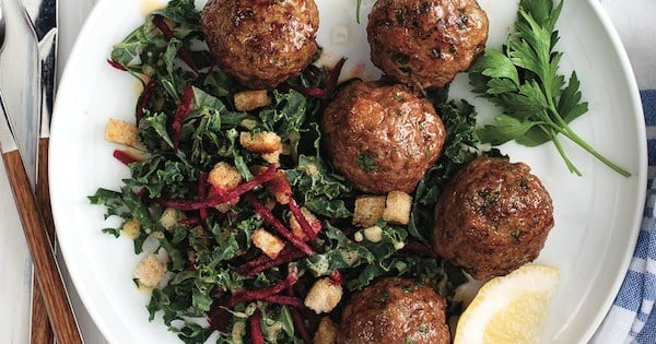 Nordic meatballs with beet and kale salad