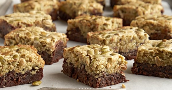 Layered Pumpkin Seed-Chocolate Brownies