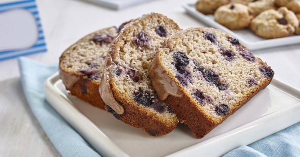Gluten Free* Banana Blueberry Loaf with Cinnamon Drizzle