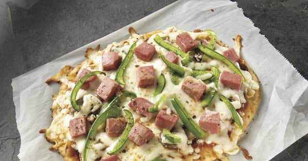 All-dressed bologna flatbread pizza