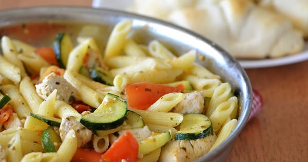 Tomato, Zucchini and Chicken Skillet Pasta