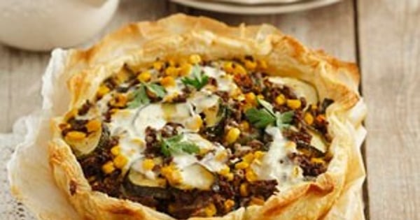 Beefy Zucchini and Bean Phyllo Tart