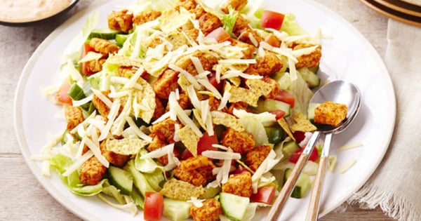 Taco-Seasoned Chicken Salad with Crispy Tortilla Topping