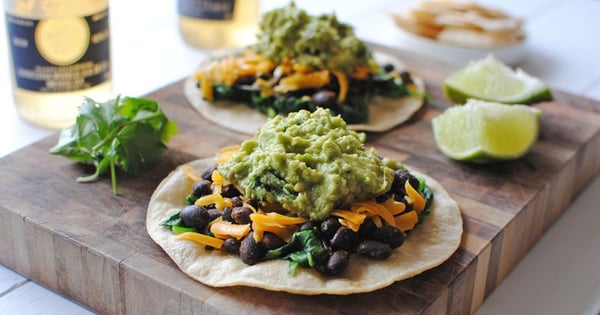 Easy Spinach, Black Bean and Guacamole Tostadas