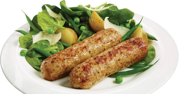 Florentine sausages with spinach and baby potato salad