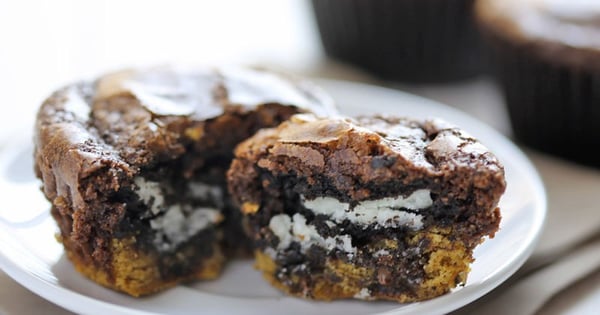 Cookie Stuffed Brownie Cupcakes