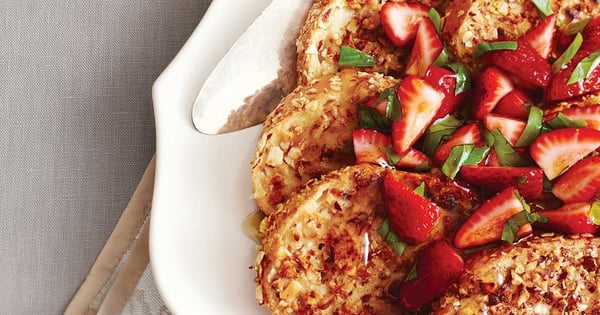Crunchy cranberry-orange french toast with strawberry-basil topping