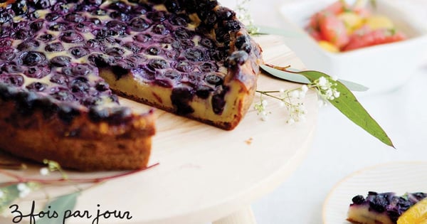 Blueberry clafoutis with mint citrus salad from Trois fois par jour