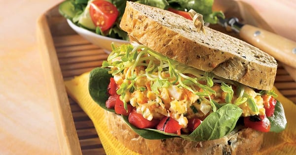 Refresing egg and double-cheese sandwich