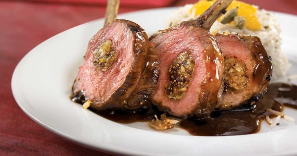 Rack of lamb with fig and brazil nut stuffing