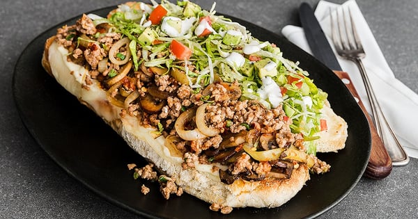 Spicy Veal Sub with Mushrooms, Caramelized Onions, Aioli & Provolone Cheese