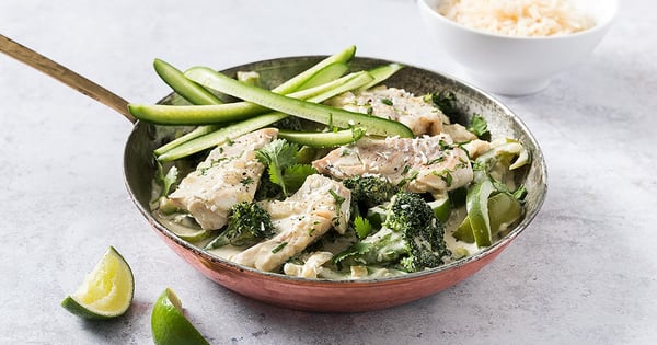 Green Curried Fish with Broccoli, Pepper & Cucumber