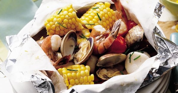 Grilled Seafood Foil Packs with Lemon-Chive Butter