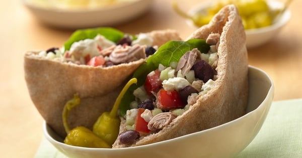 Greek Tuna Salad Pita Sandwiches with Feta Cheese