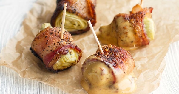 Bacon Wrapped Artichoke Bites with Chipotle Aioli