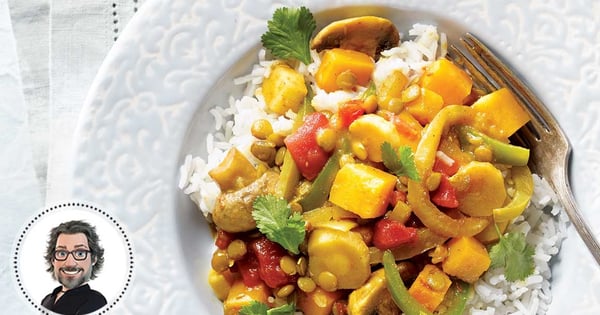 Squash, parsnip, lentil and white mushroom curry from Christian Bégin