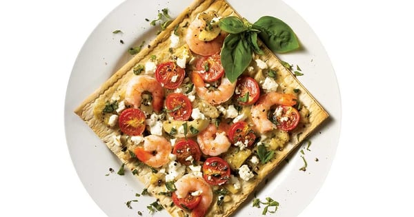 Shrimp, artichoke and goat cheese pizza