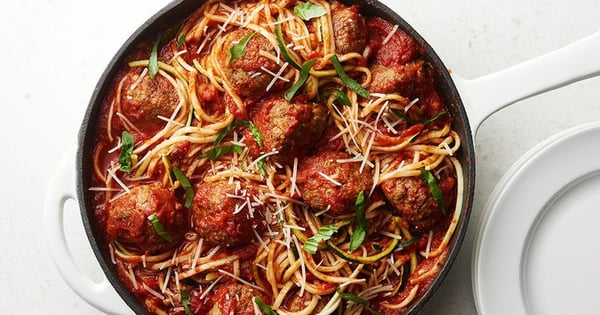 Skillet Zoodles and Meatballs