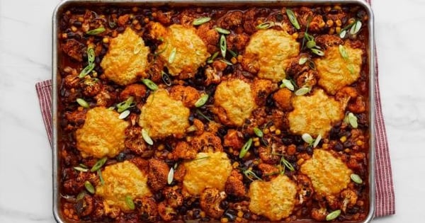 Roasted Vegetable Chili with Cornbread Biscuits