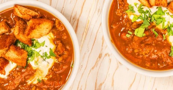 Pumpkin Chili with Pumpkin Spice Croutons