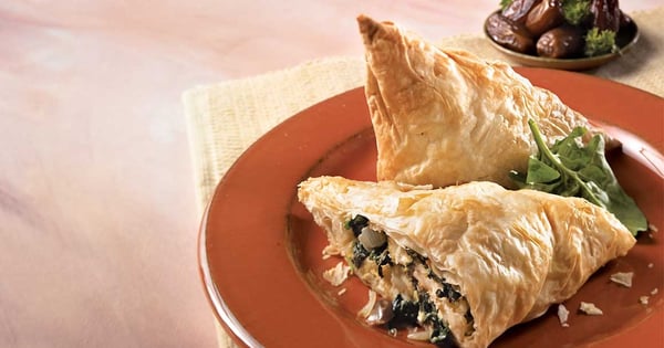 Greek-Style Puff Pastry Triangles with Feta Cheese, Spinach and Dates