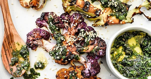 Grilled Teriyaki Cauliflower Steaks with Asian Gremolata