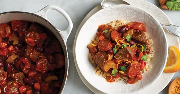 Brazilian-style beef, chorizo, and black bean stew