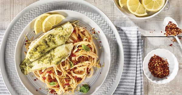 Pesto Sole Fillets With Sun-Dried Tomato Linguine