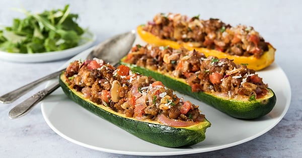 Vegetarian Stuffed Zucchini with Tomatoes and Parmesan