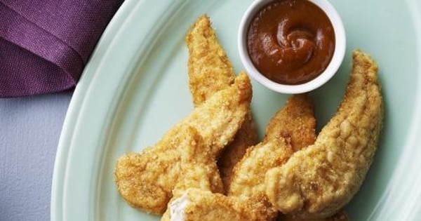 Almond Crusted Chicken Fingers with Sweet Potato “Plum” Sauce