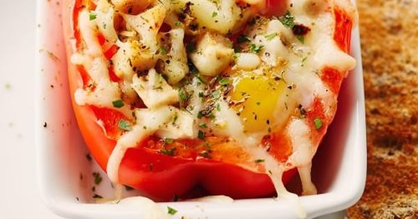 Baked Eggs & Chicken in Sweet Pepper Cups