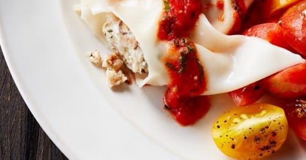 Chicken and Portabello Mushroom Ravioli with a Roasted Garlic Tomato Sauce