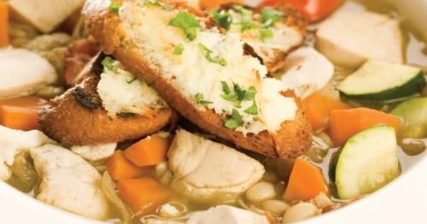Tuscan Vegetable & Chicken Soup with Ricotta Cheese Toasts