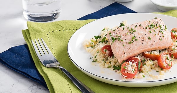 Lemon Herb Butter Poached Salmon with Couscous