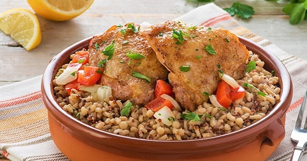 Chicken & Spanish Peppers with Savory Quinoa Pilaf