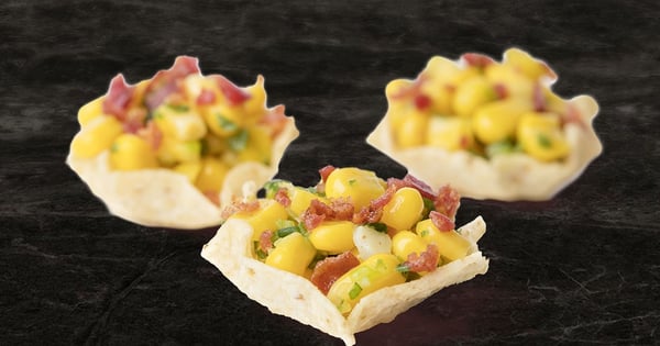 Warm and crispy bacon and corn salad bites