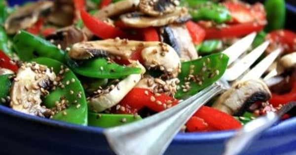 Snow peas and red pepper salad and my family’s best ever surprise party