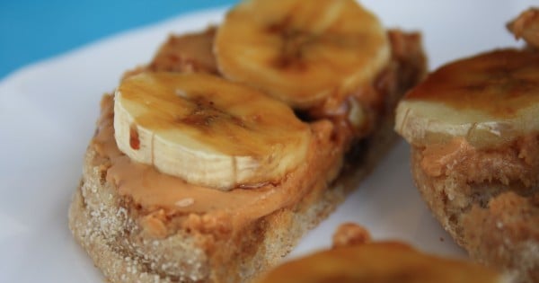 English muffin with peanut butter and banana (and molasses)