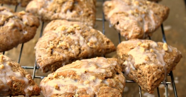 Molasses walnut scones recipe with vanilla glaze