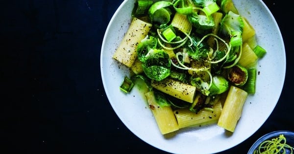 Rigatoni With Brussels Sprouts, Parmesan, Lemon, and Leek