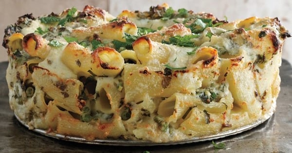 Paccheri and Cheese with Peas and Mint