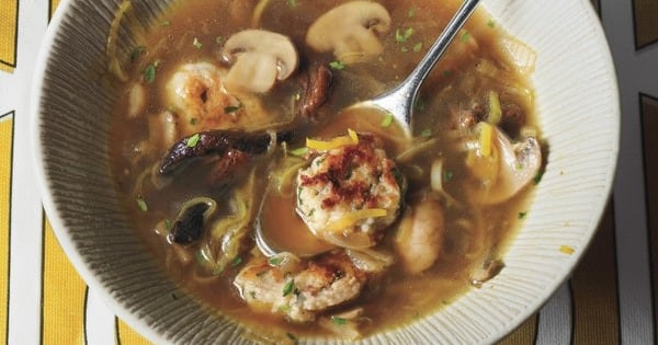 Mushroom and Leek Soup?with Parsley Dumplings