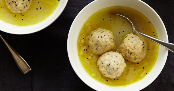 Stuffed Matzo Ball Soup with Chicken and Apples