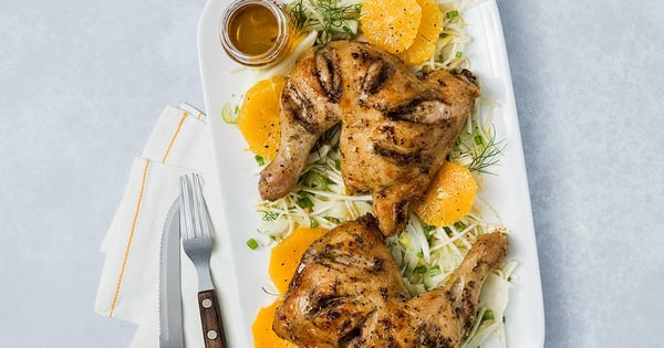 Chinese Five-Spice Roast Chicken Legs with Orange and Fennel Buttermilk Salad